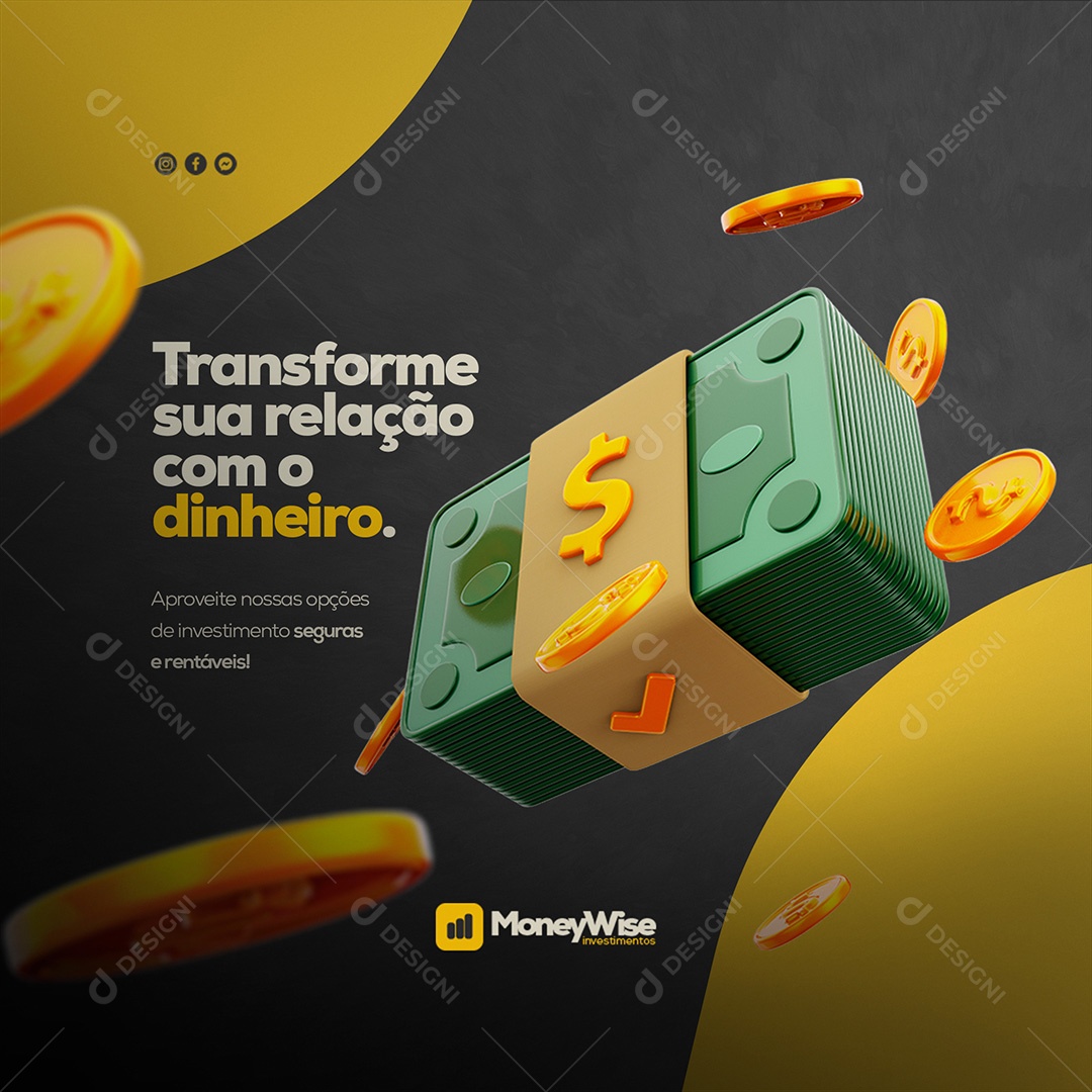 Transforme Sua Relação Com o Dinheiro. Finanças e Investimentos Pessoais Social Media PSD Editável