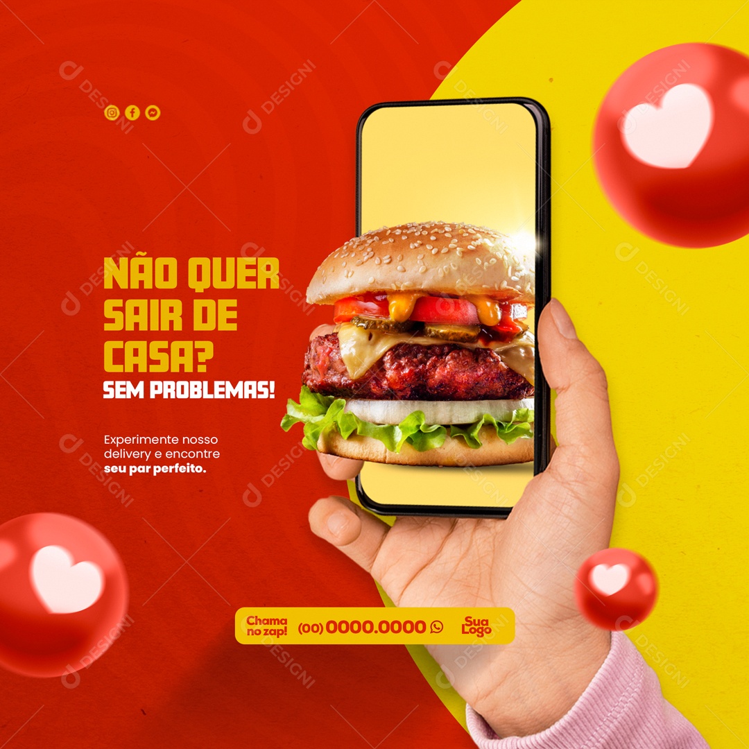 Não Quer Sair de Casa? Experimente Nosso Delivery Social Media PSD Editável