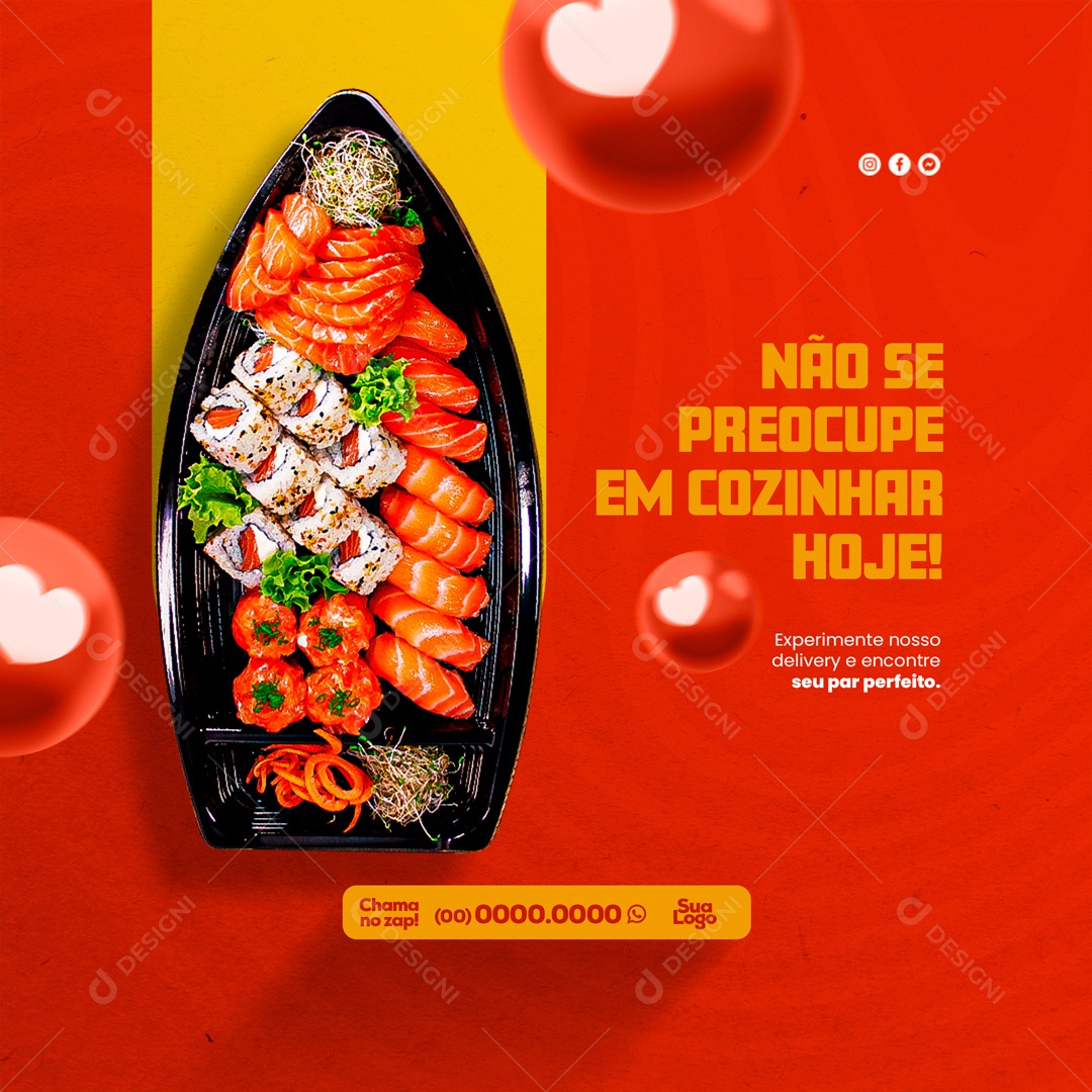 Peça Agora com o Nosso Delivery! Sushi Social Media PSD Editável