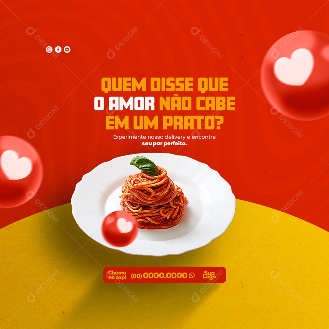 Prato de Macarrão Peça Agora Pelo Delivery Social Media PSD Editável