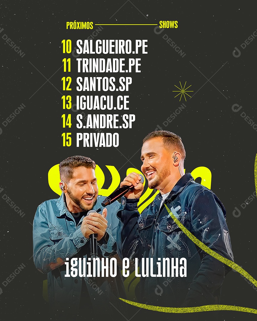 Próximos Shows Iguinho & Lulinha Flyer Social Media PSD Editável