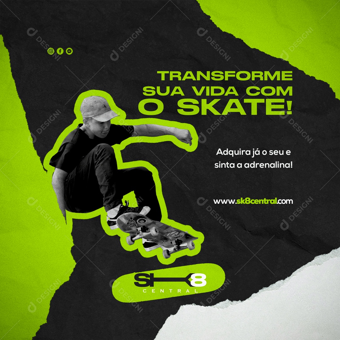 Adquira Já o Seu e Sinta a Adrenalina! Loja de Skate Social Media PSD Editável