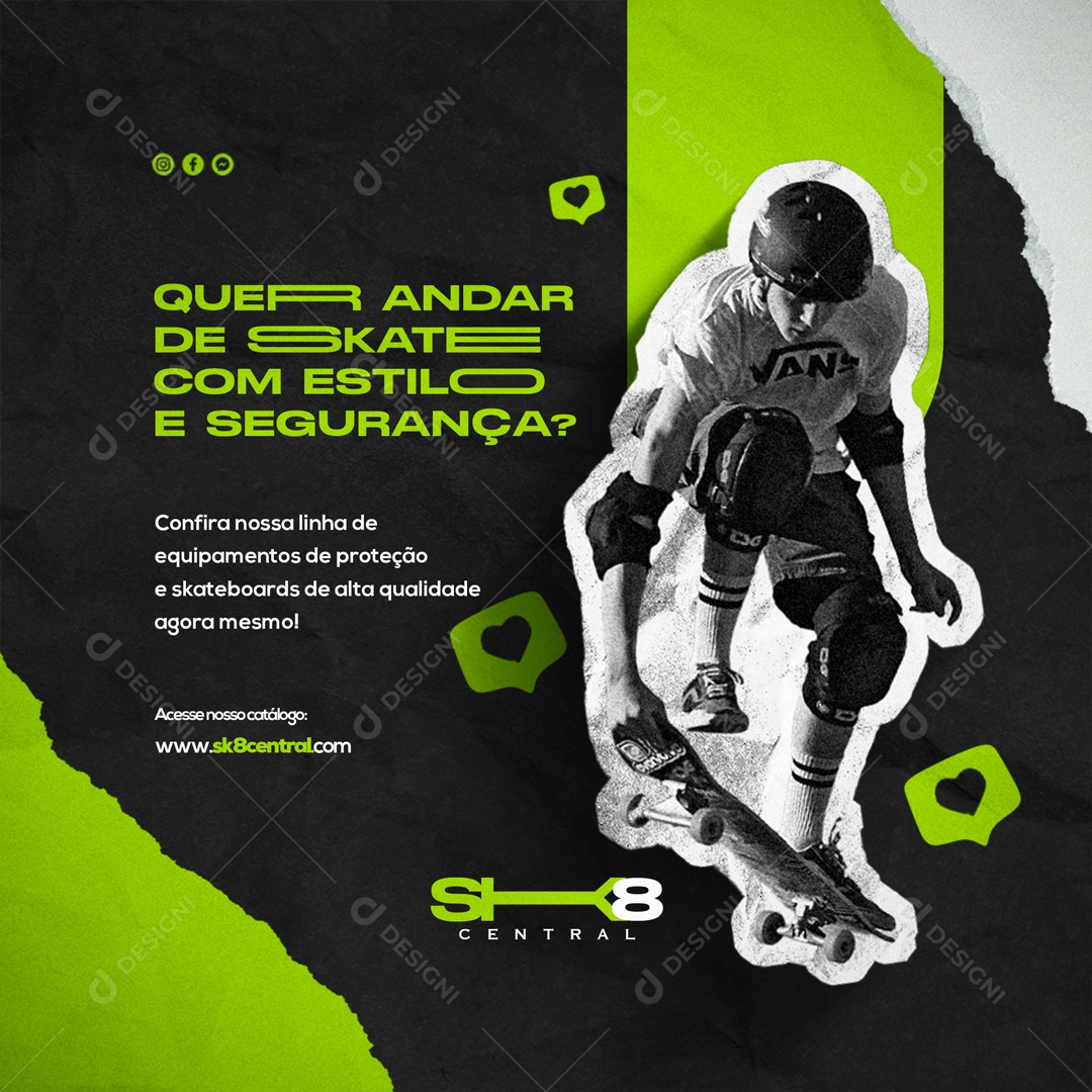 Confira Nosssa Linha de Equipamentos de Proteção! Loja de Skate Social Media PSD Editável