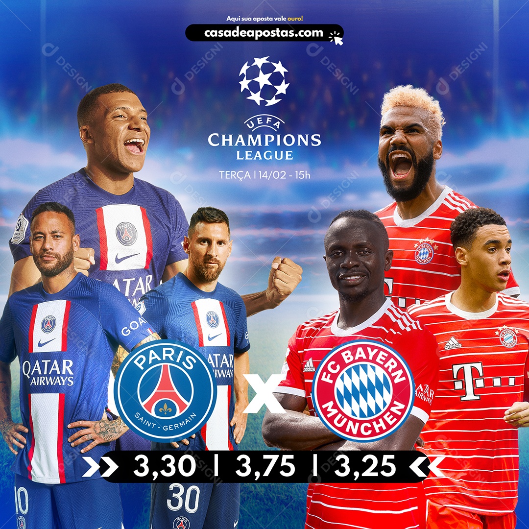 Psg x Bayern Aposta Social Media PSD Editável