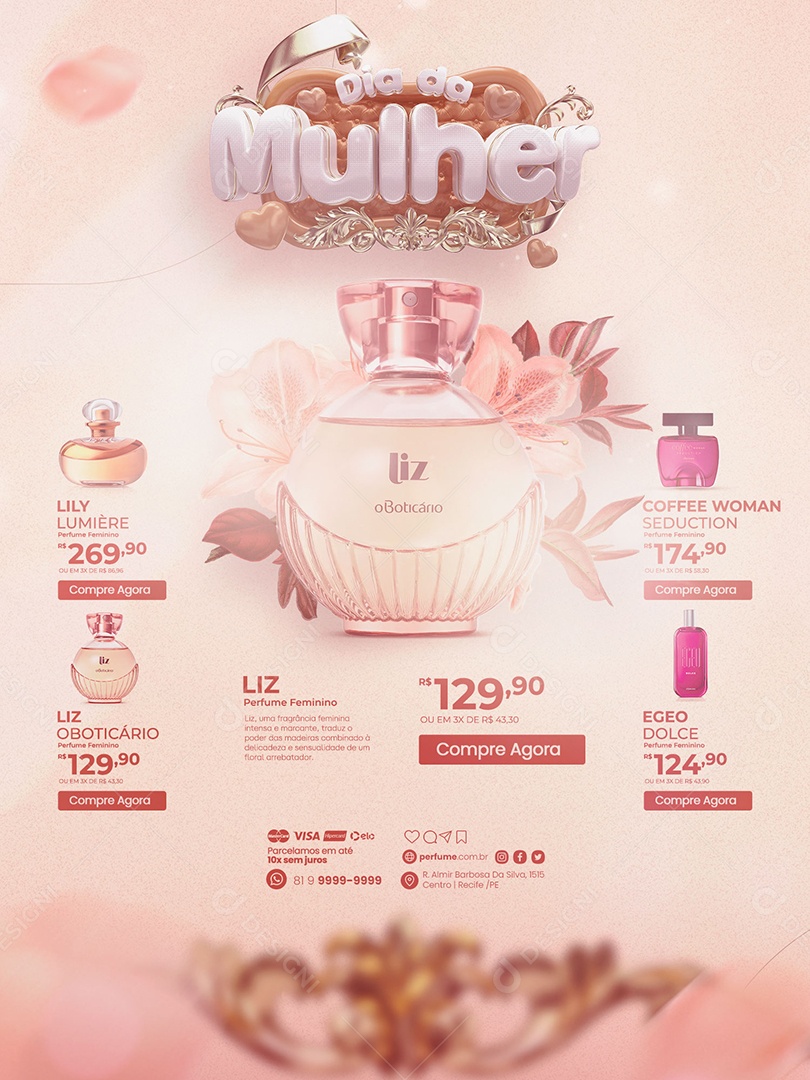 Encarte Perfumaria Dia Da Mulher Social Media PSD Editável