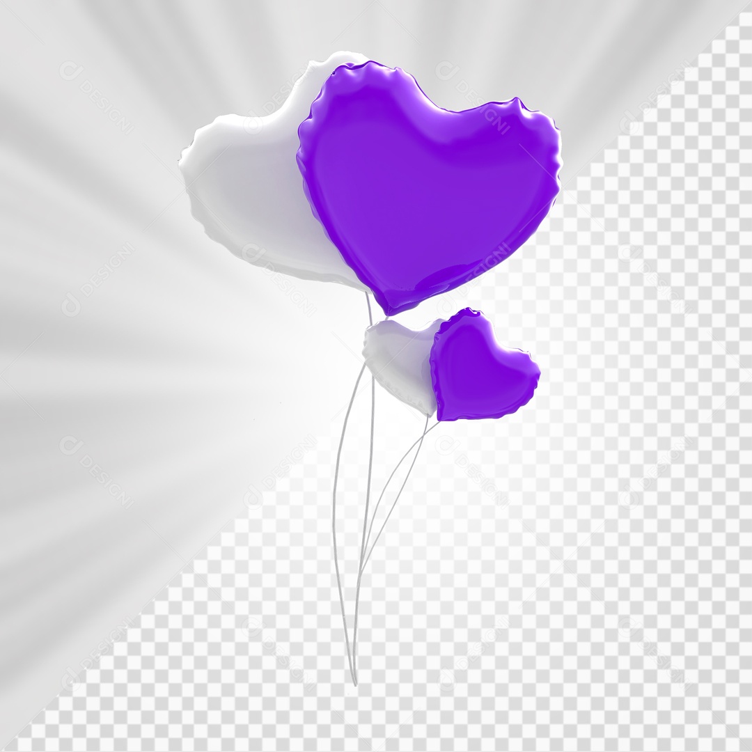 Balão De Coração Elemento 3D PSD