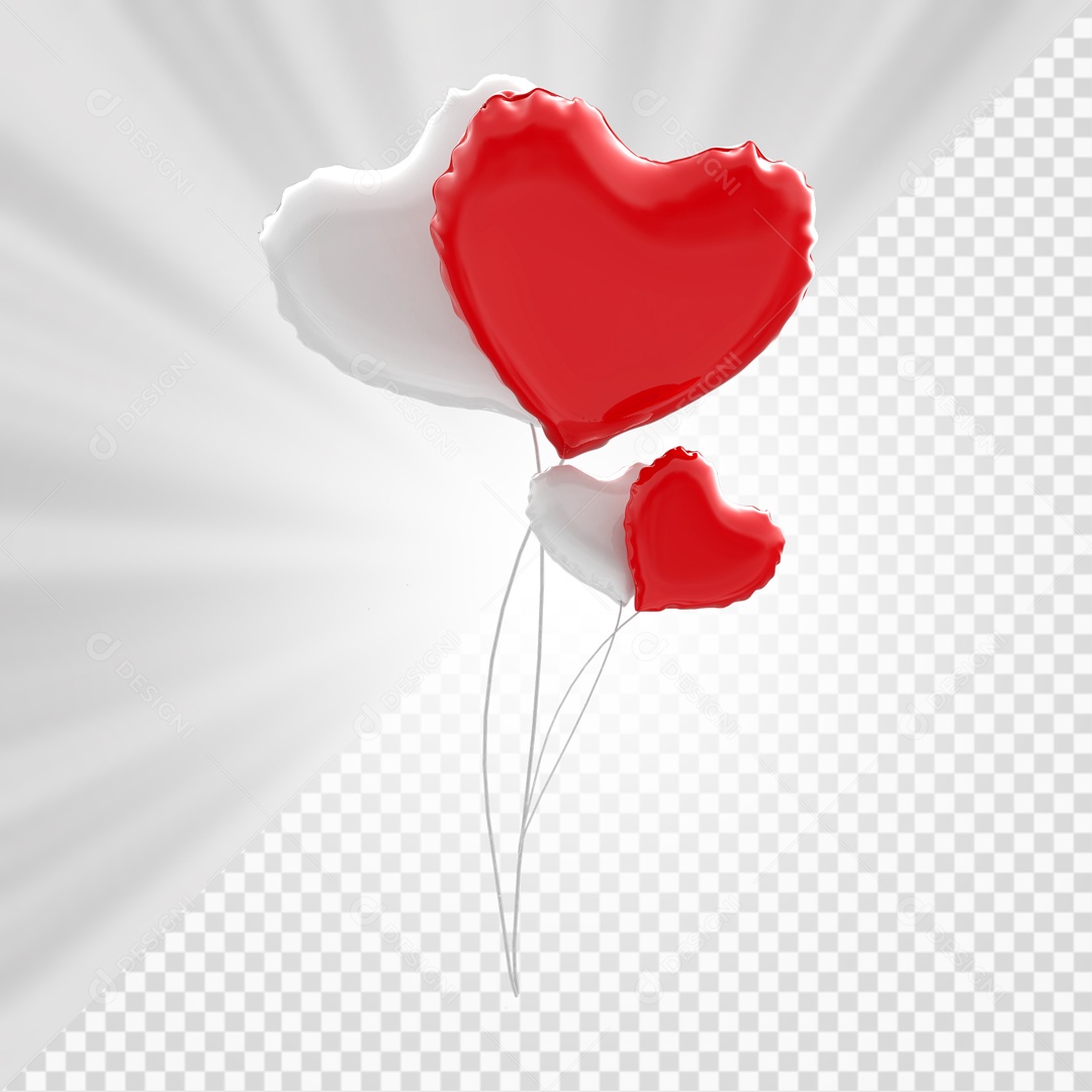 Balão De Coração Elemento 3D PSD