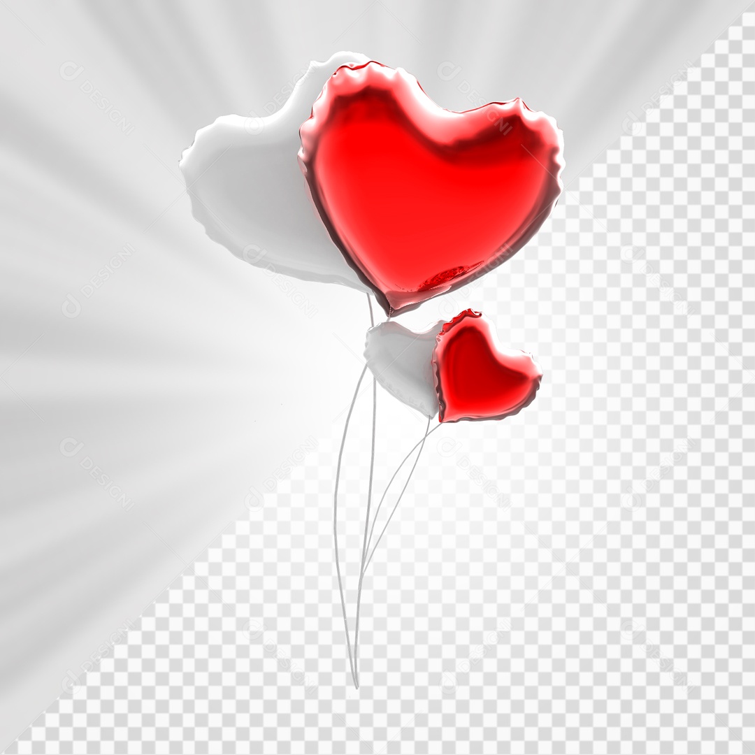 Balão De Coração Elemento 3D PSD