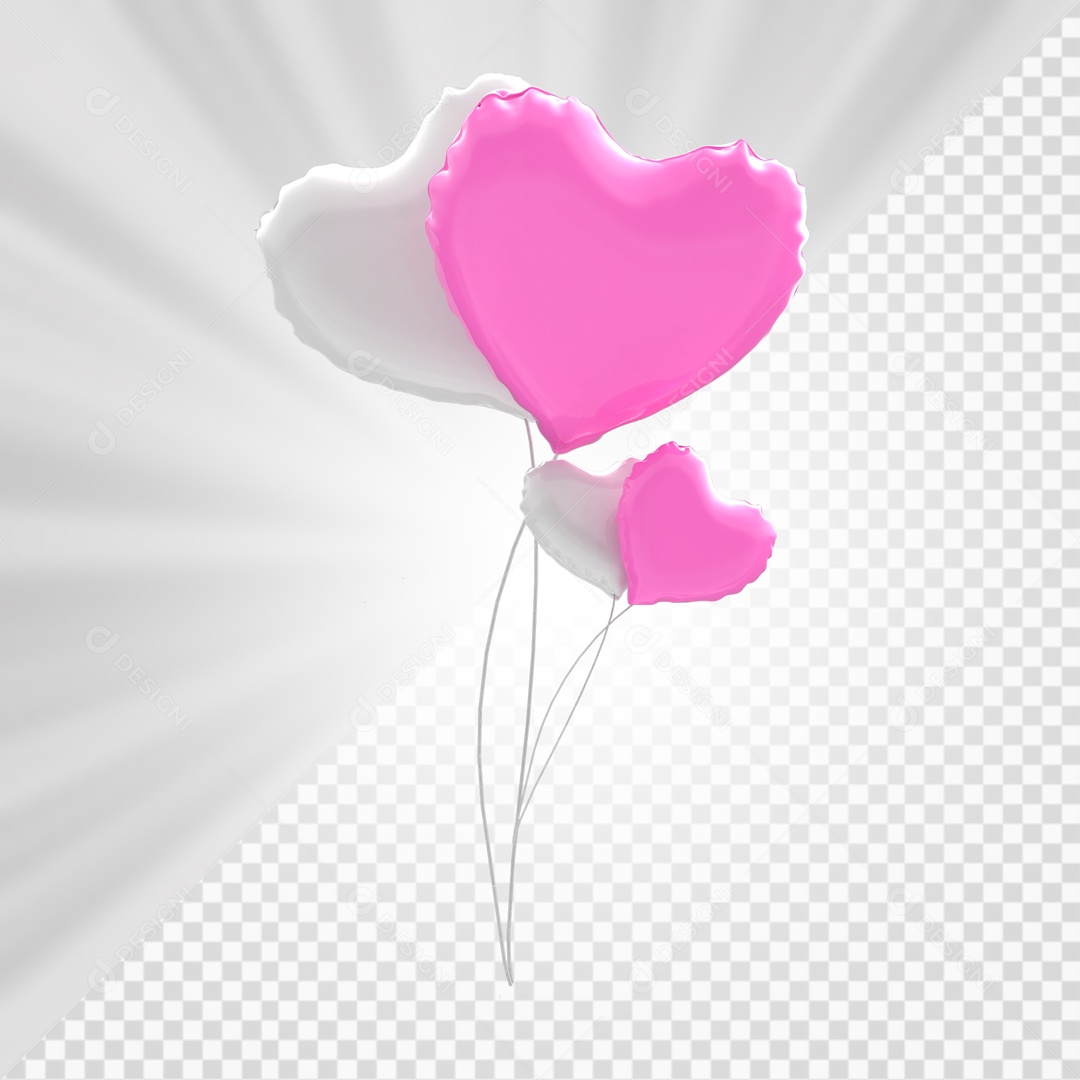 Balão De Coração Elemento 3D PSD