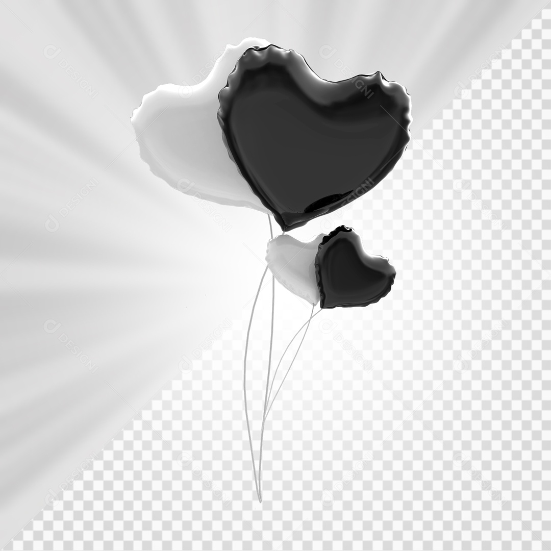 Balão De Coração Elemento 3D PSD