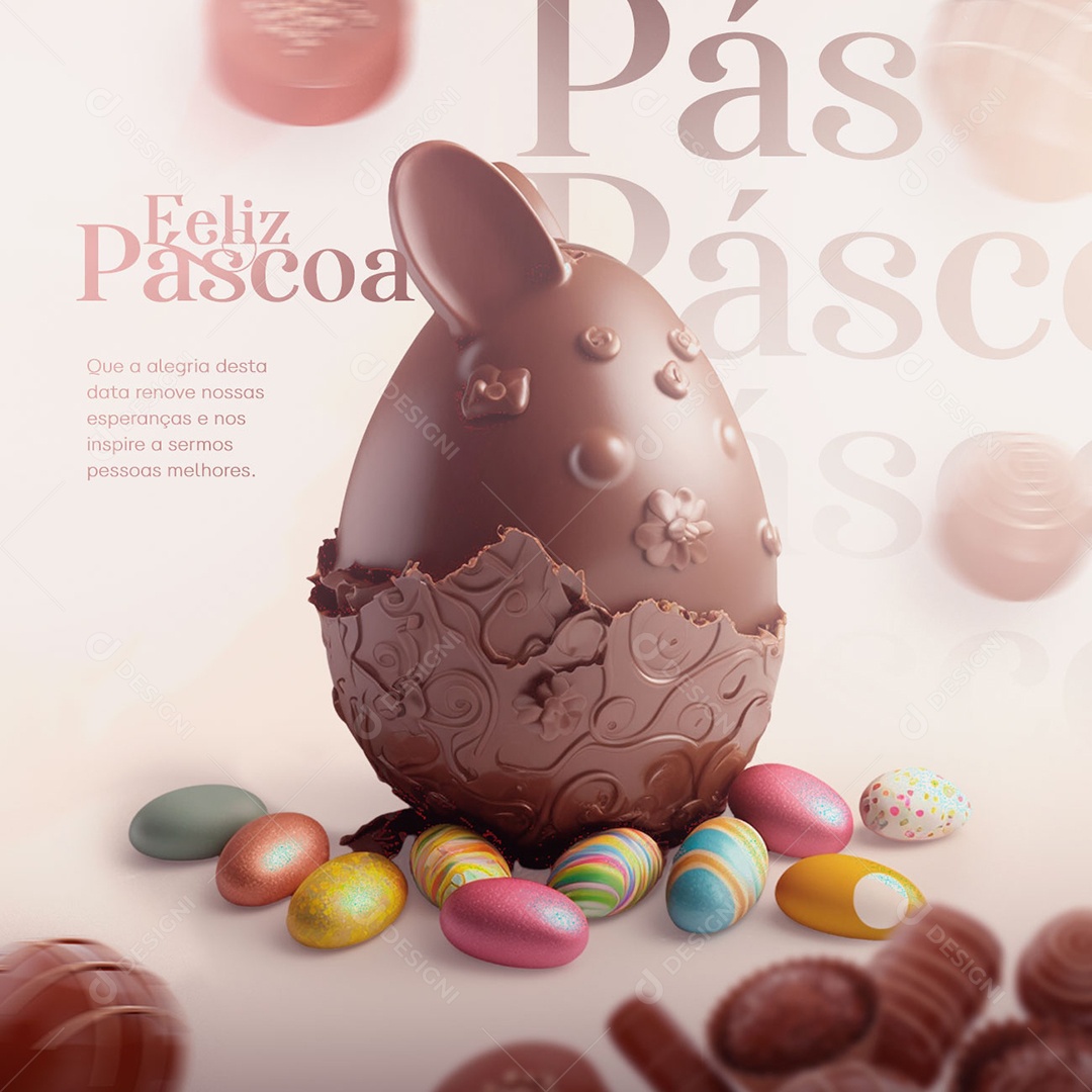 Que a Alegria Desta Data Renove Nossas Esperanças Feliz Páscoa Social Media PSD Editável