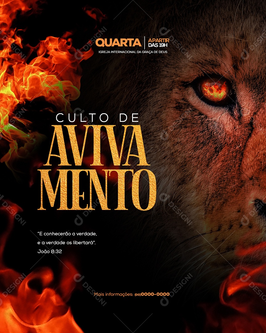 Flyer Gospel Culto de Avivamento Social Media PSD Editável