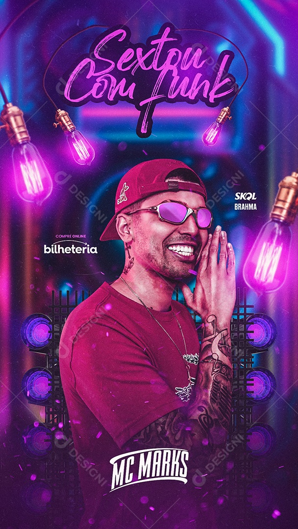 Flyer Sextou Com Funk MC Marks Story Social Media PSD Editável