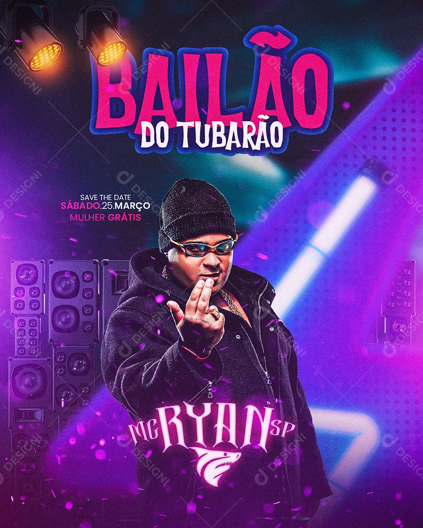 Flyer Bailão do Tubarão MC Ryan Social Media PSD Editável