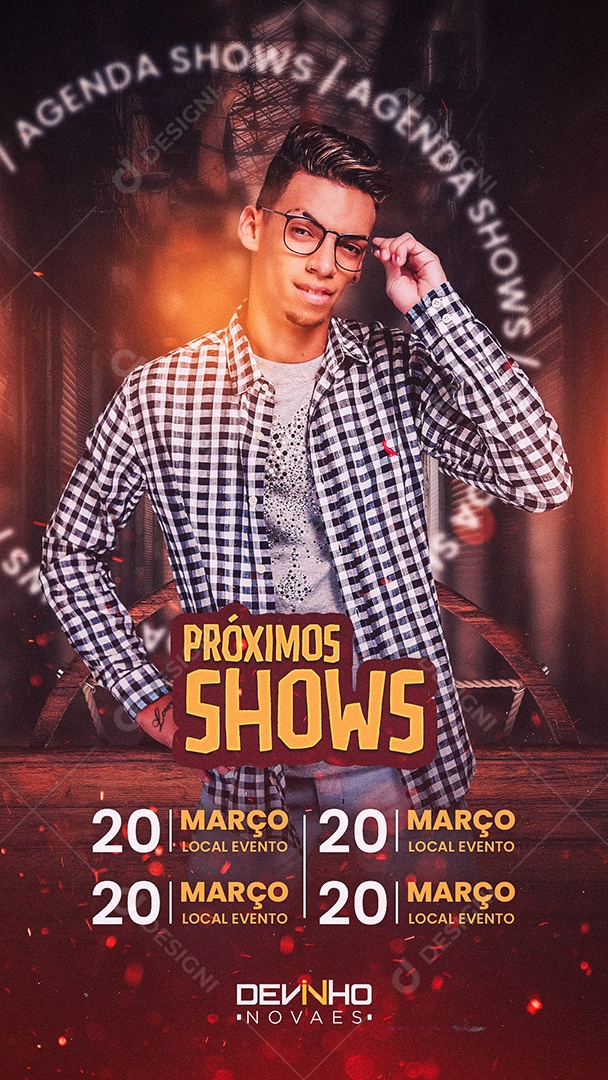 Flyer Agenda Próximos Shows Devinho Novaes Story Social Media PSD Editável