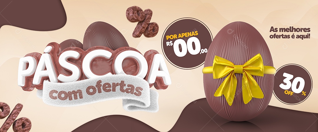 Banner Páscoa Com Ofertas As Melhores Ofertas é Aqui 30% Off Social Media PSD Editável
