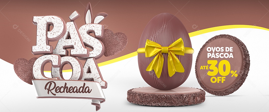 Banner Páscoa Recheada Ovos De Páscoa Até 30% Off Social Media PSD Editável
