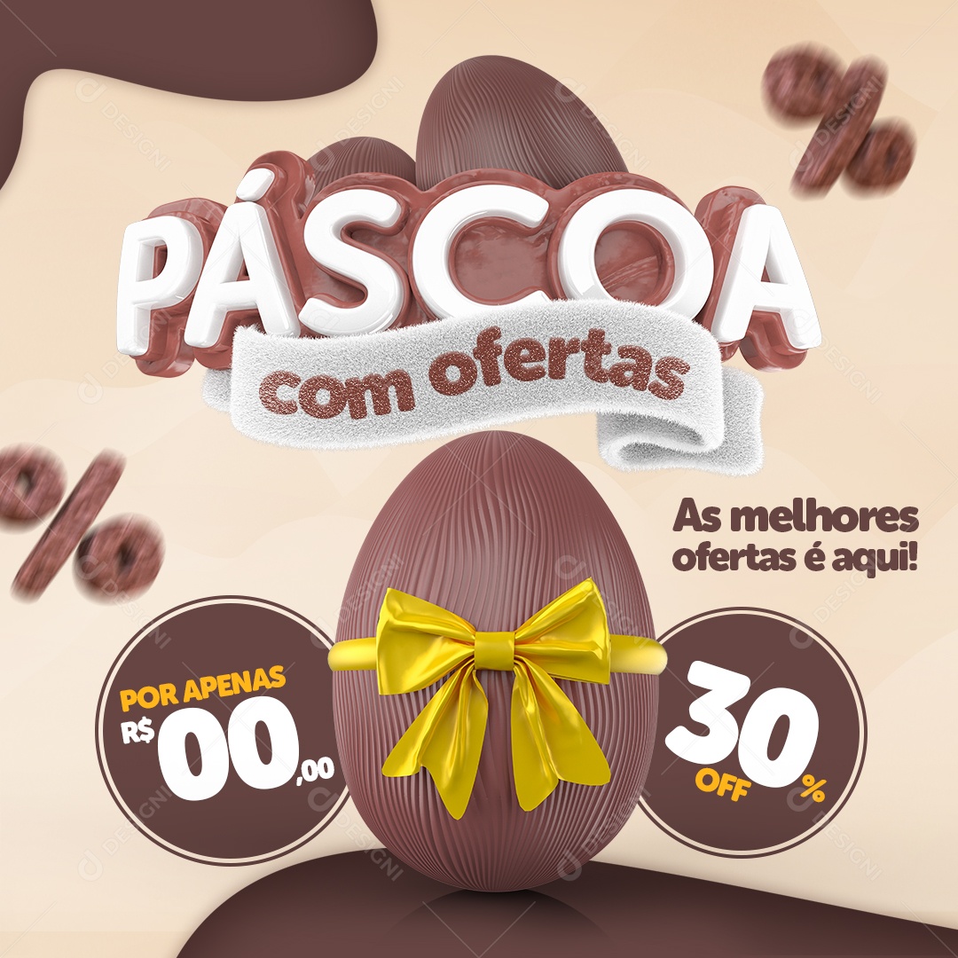 Páscoa Com Ofertas As Melhores Ofertas é Aqui 30% Off Social Media PSD Editável