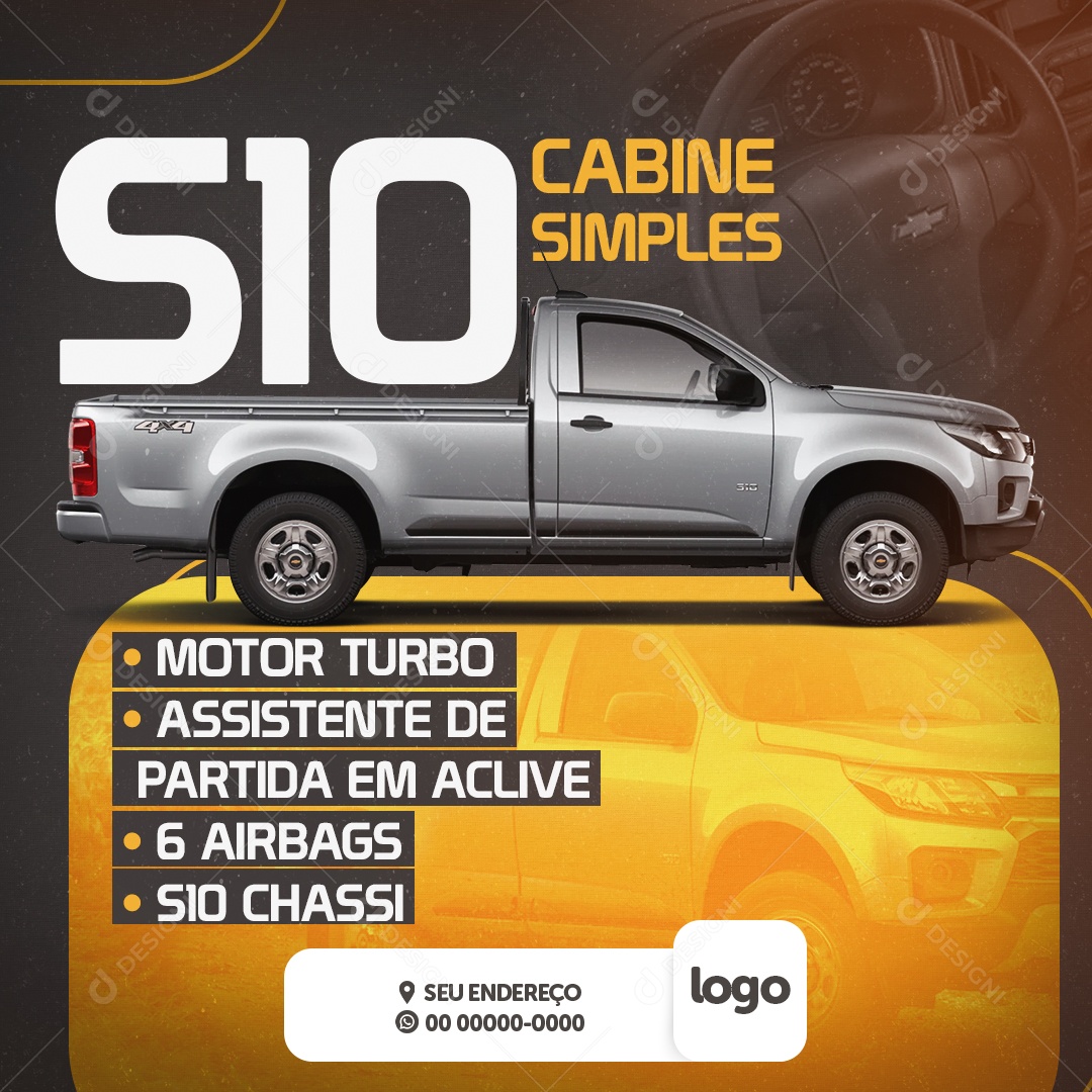 Cabine Simples S10 Motor Turbo Concessionária Social Media PSD Editável