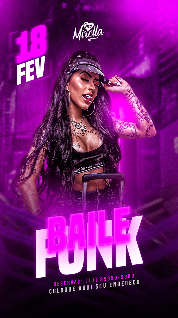Flyer Baile Funk da Mirella Feed Social Media PSD Editável