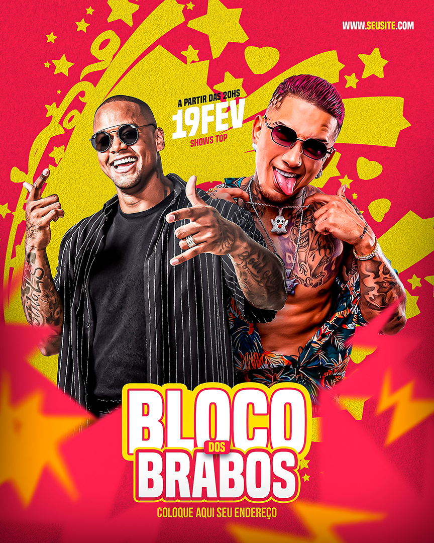 Flyer Bloco Dos Brabos Feed Social Media PSD Editável