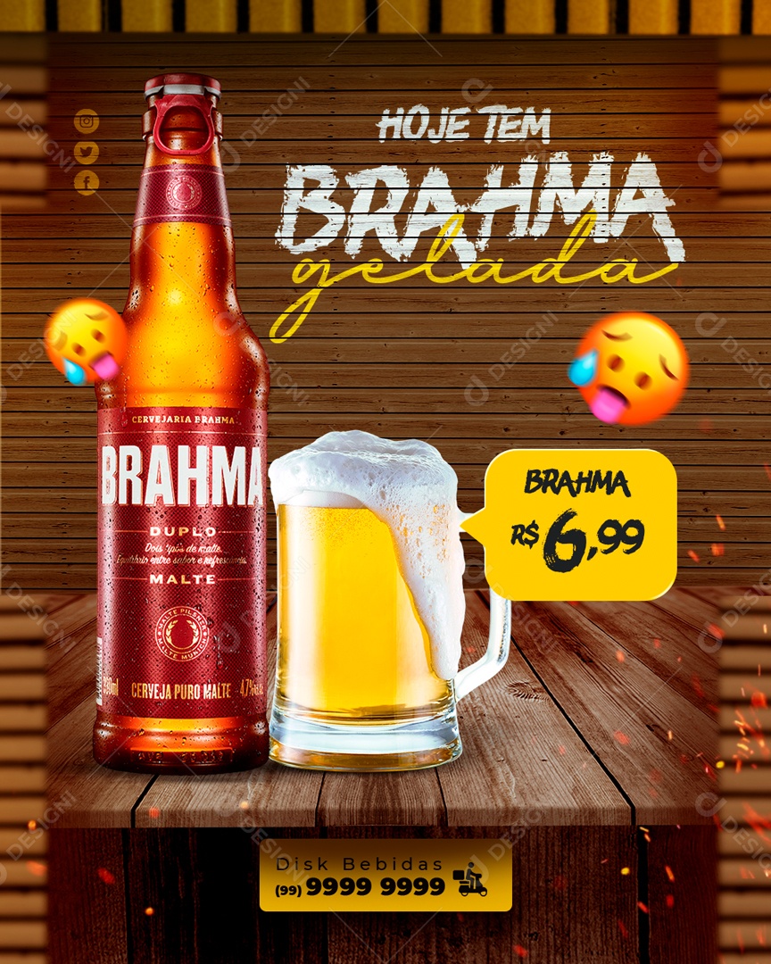 Hoje Tem Brahma Geladinha Venha Conferir Social Media PSD Editável
