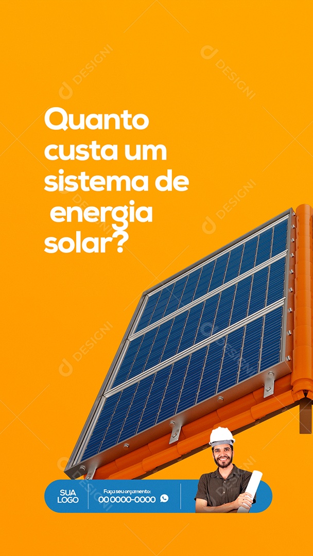 Quanto Custa um Sistema de Energia Solar? Story Social Media PSD Editável