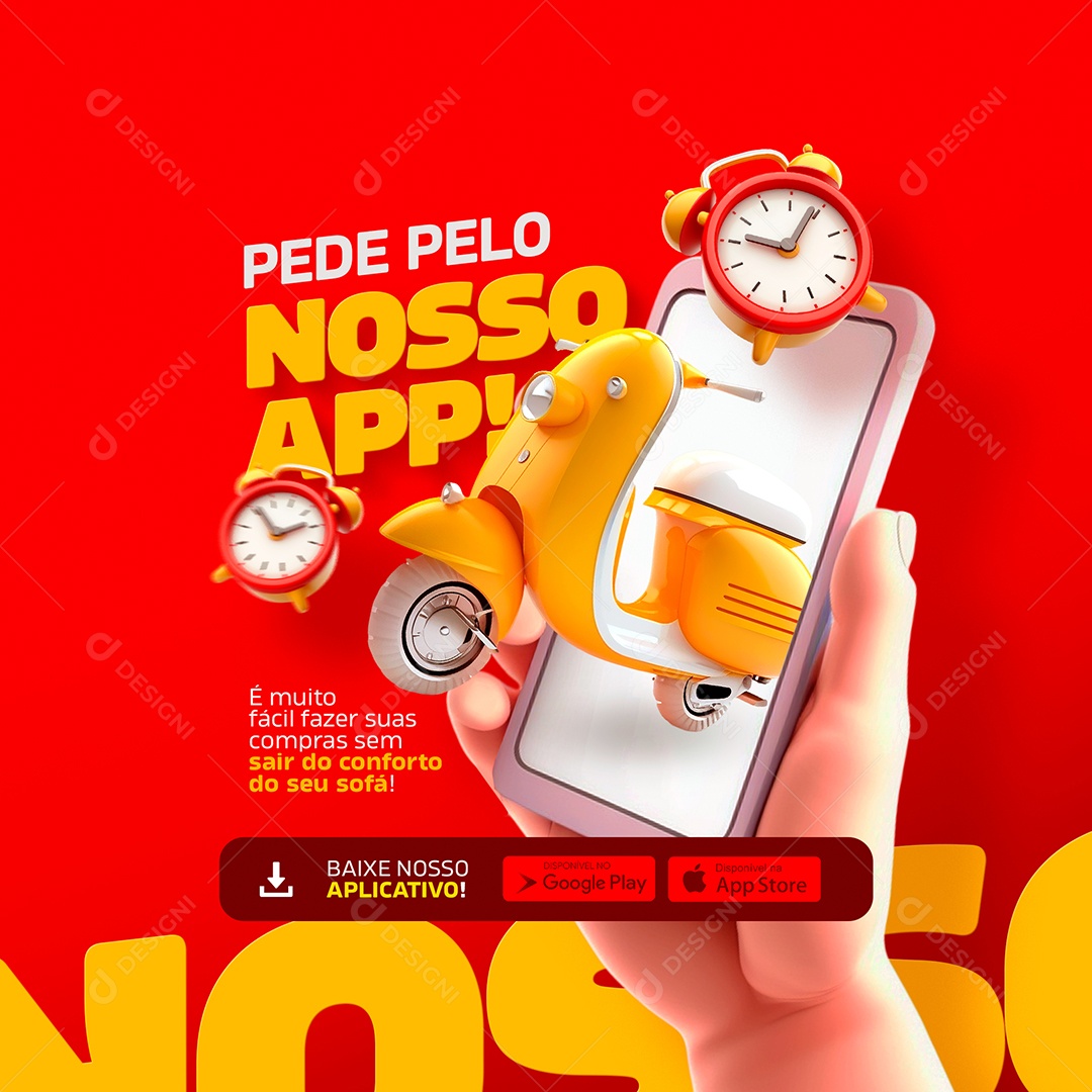 Pede Pelo Nosso App é Muito Fácil Fazer Suas Compras Sem Sair do Conforto do Seu Sofá Social Media PSD Editável