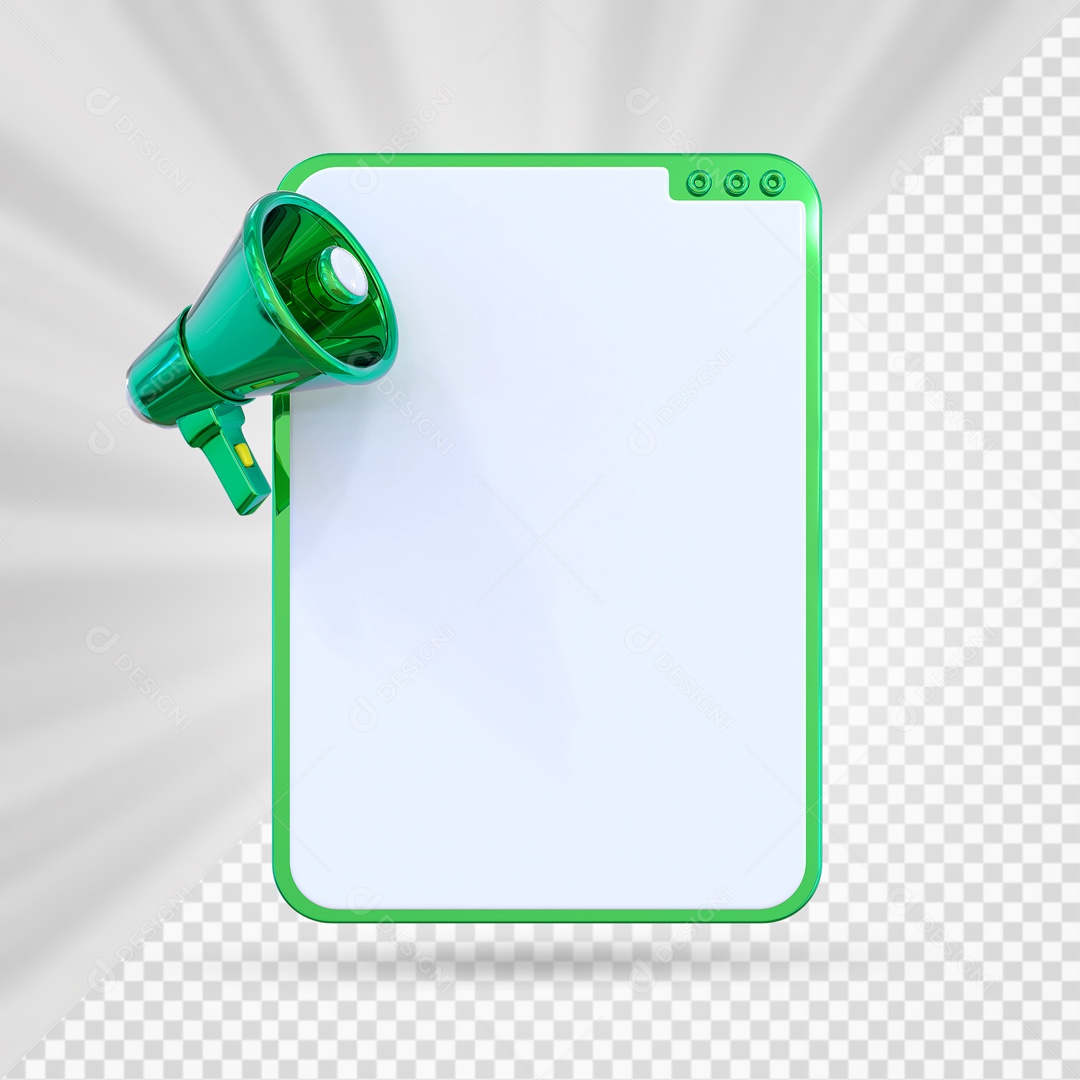 Mega Fone De Anúncio Verde Cromado Elemento 3D PSD