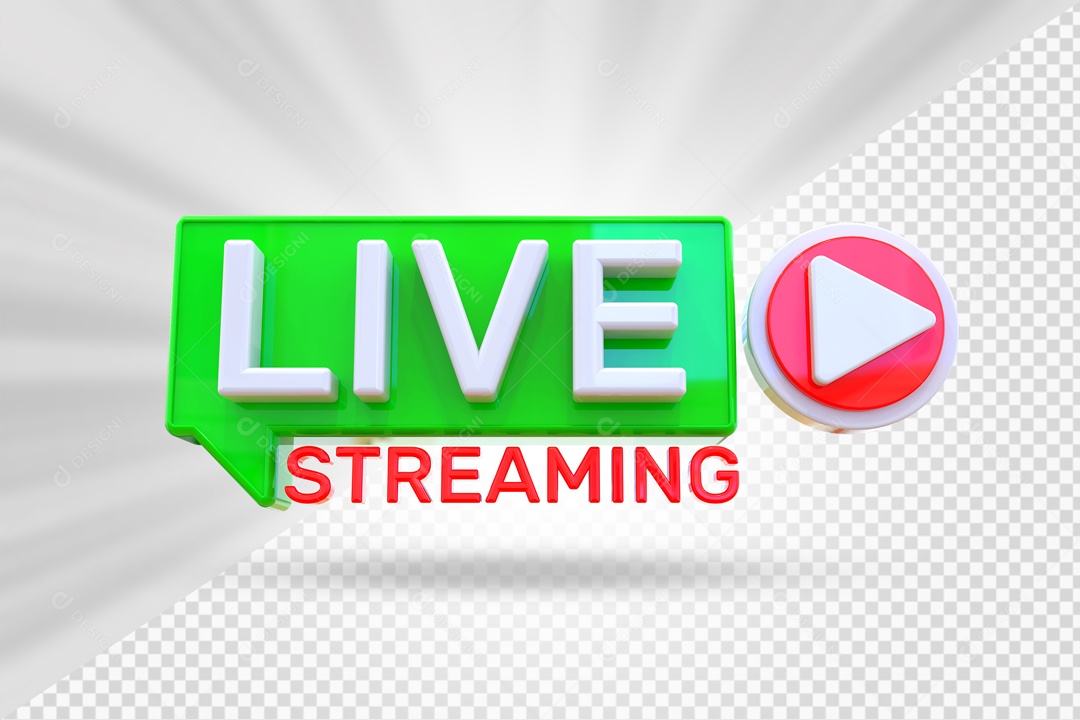 Selo 3D Live Streaming Verde e Vermelho Para Composição PSD