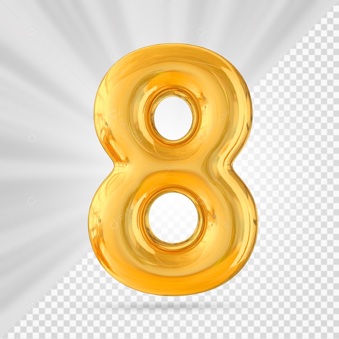 Balão Dourado Número 8 Elemento 3D PSD