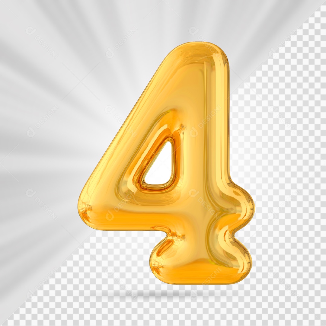 Balão Dourado Número 4 Elemento 3D PSD