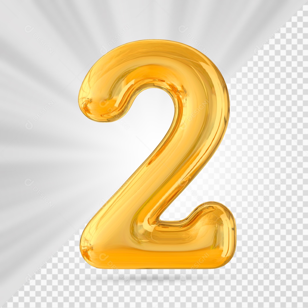 Balão Dourado Número 2 Elemento 3D PSD