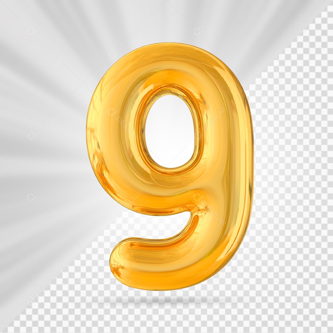 Balão Dourado Número 9 Elemento 3D PSD
