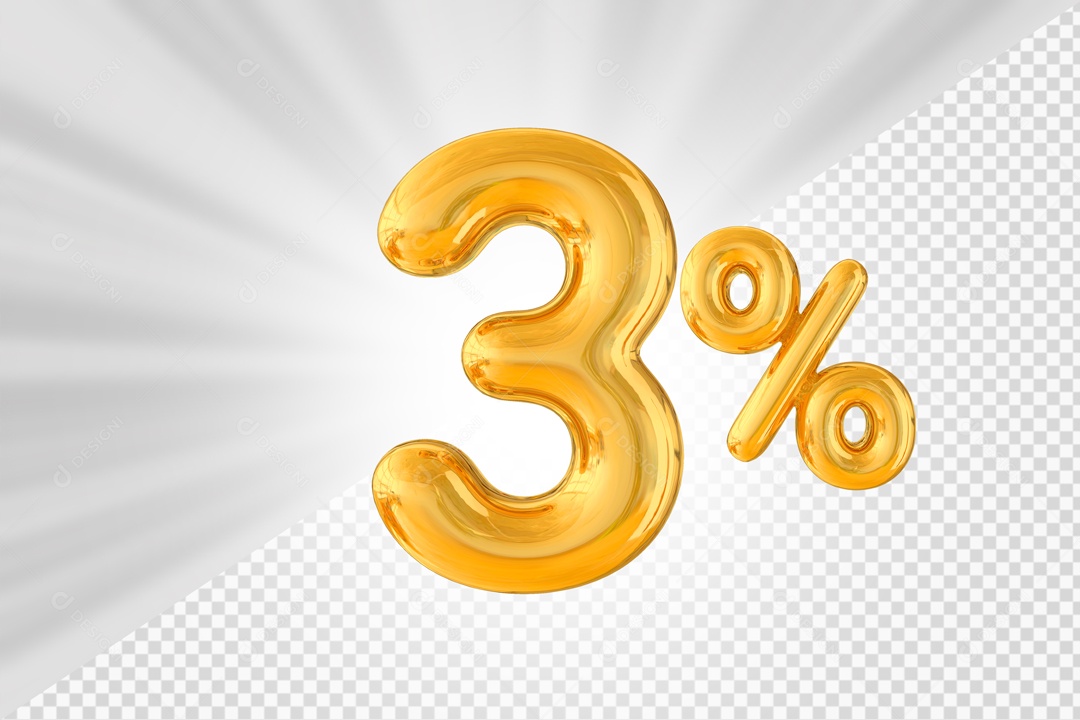 Balão Dourado de 3% Desconto Elemento 3D PSD
