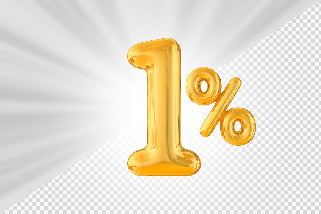 Balão Dourado de 1% Desconto Elemento 3D PSD