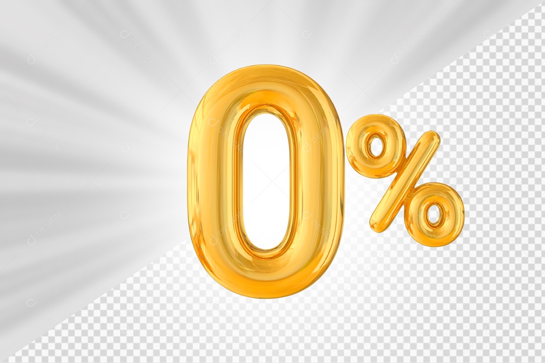 Balão Dourado de 0% Desconto Elemento 3D PSD