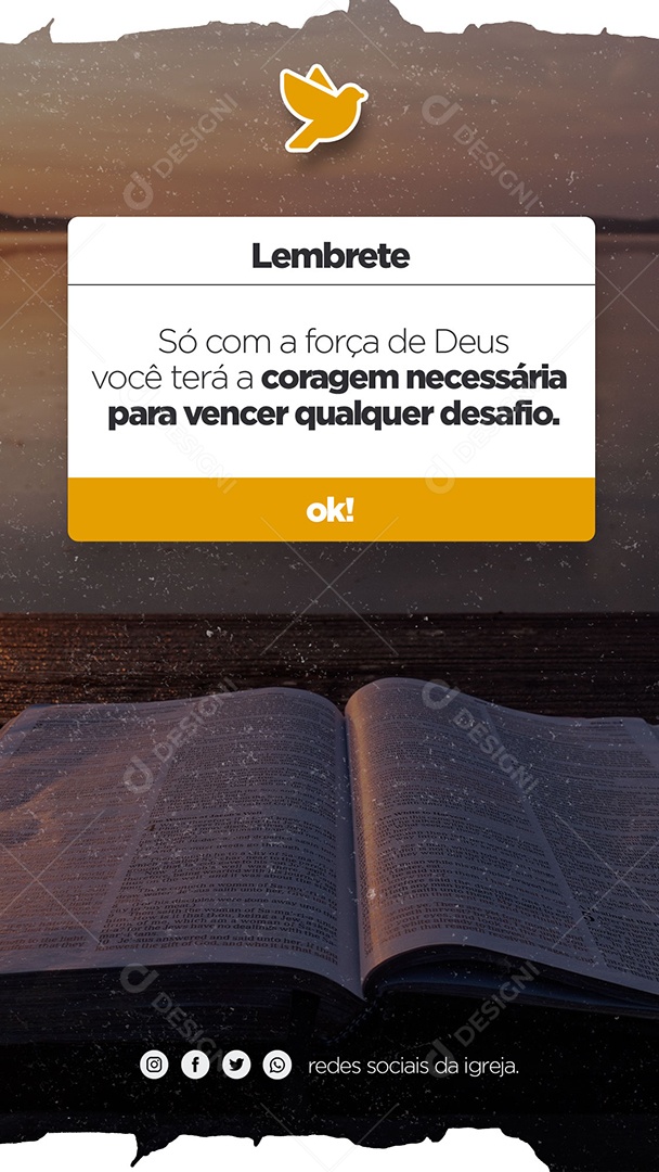 Lembrete Gospel Só com a força de Deus você terá a coragem Story Social Media PSD Editável