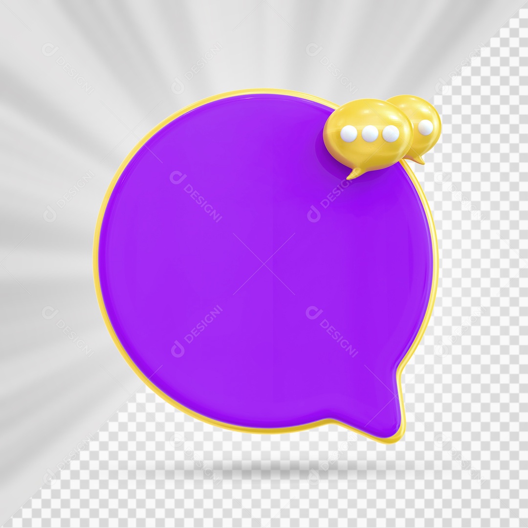 Balão De Mensagem Roxo e Amarelo Elemento 3D PSD