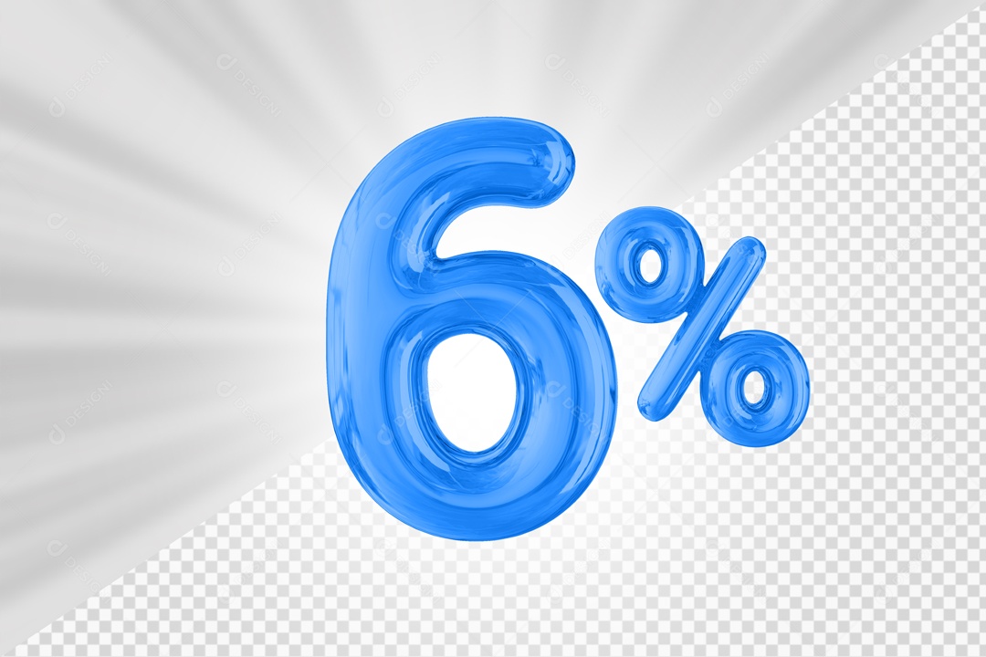 Balão Azul de 6% Desconto Elemento 3D PSD