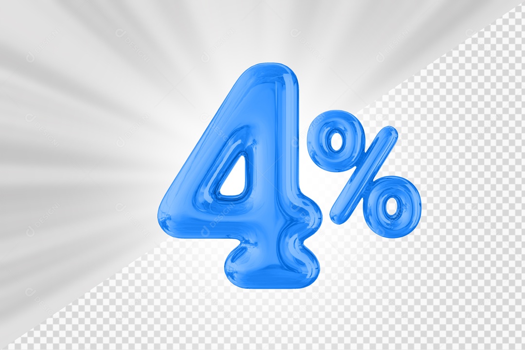 Balão Azul de 4% Desconto Elemento 3D PSD