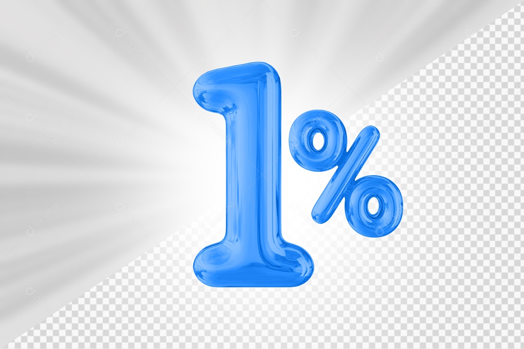 Balão Azul de 1% Desconto Elemento 3D PSD