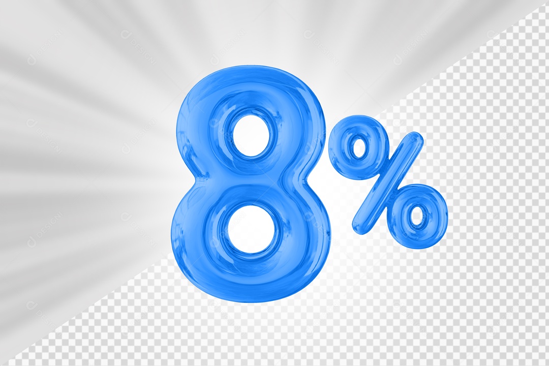 Balão Azul de 8% Desconto Elemento 3D PSD