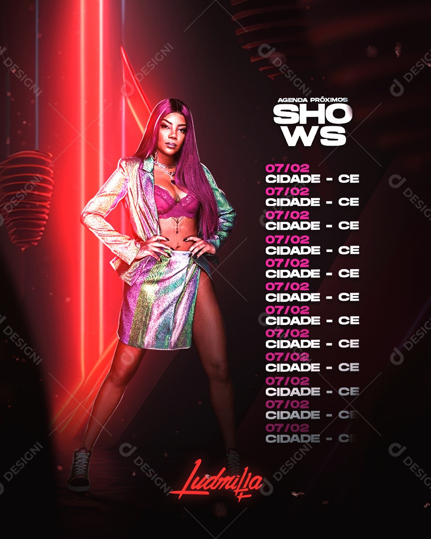 Flyer Agenda Próximos Shows Cantora Ludmilla Social Media PSD Editável