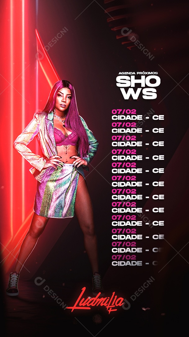 Flyer Agenda Próximos Shows Cantora Ludmilla Social Media PSD Editável