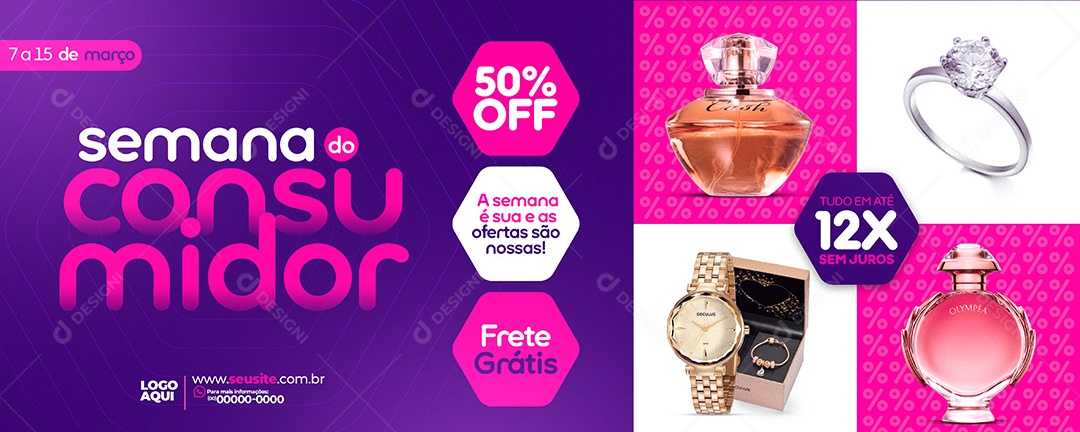 Banner Semana do Consumidor Perfumaria Tudo Em Até 12x Sem Juros Social Media PSD Editável
