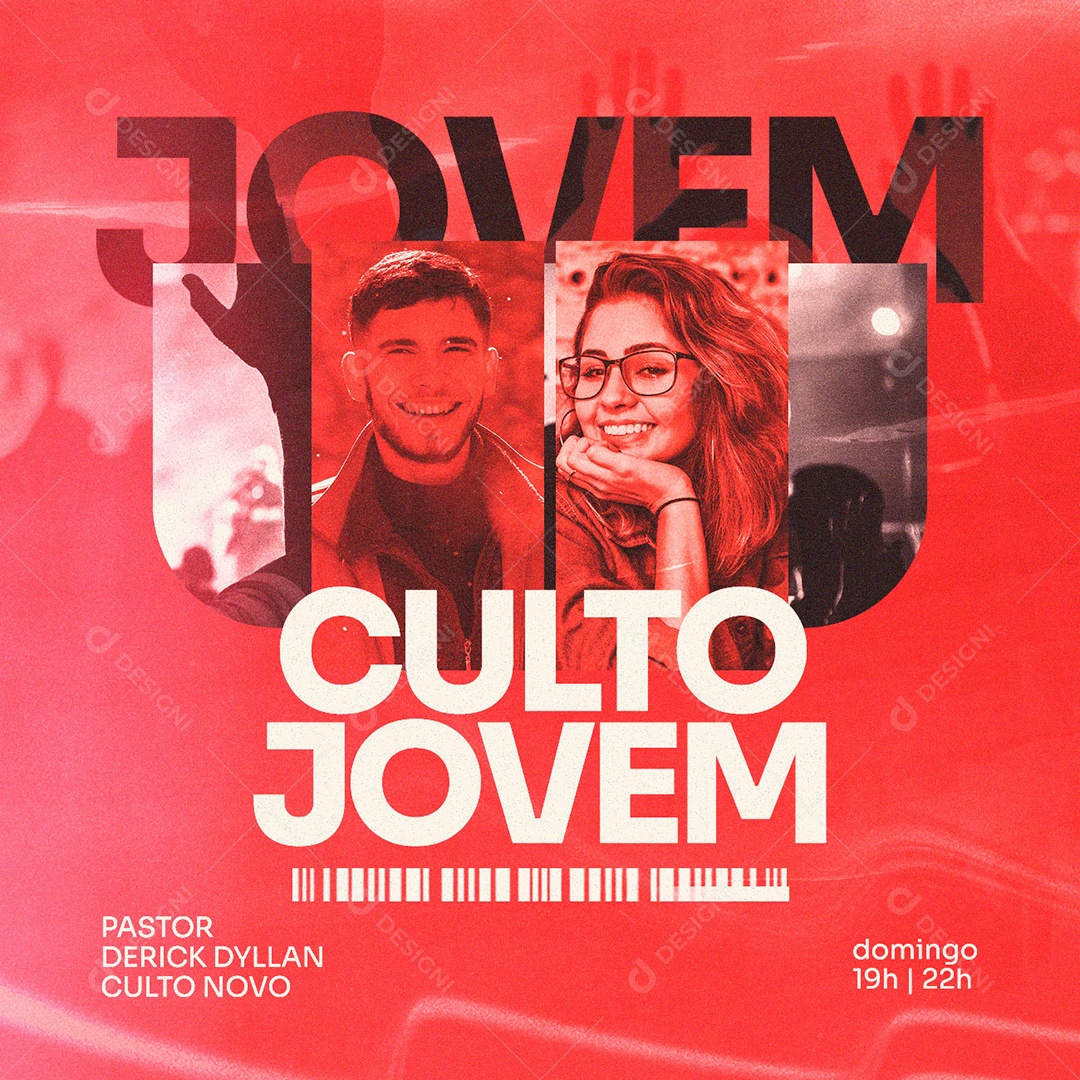 Culto Jovem Pastor Derick Dyllan Culto Novo Flyer Gospel Social Media PSD Editável