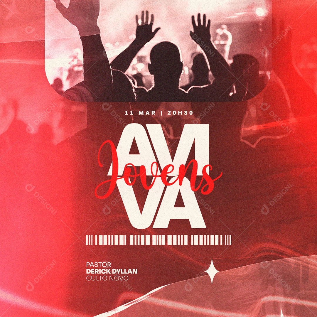 Jovens Aviva Flyer Gospel Pastor Derick Dyllan Social Media PSD Editável