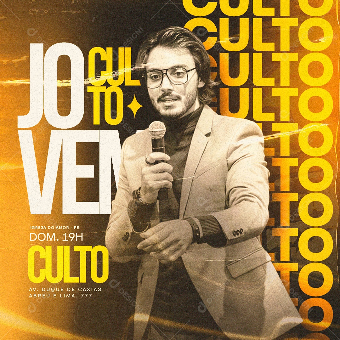 Culto Jovem Domingo Igreja Gospel Flyer Social Media PSD Editável