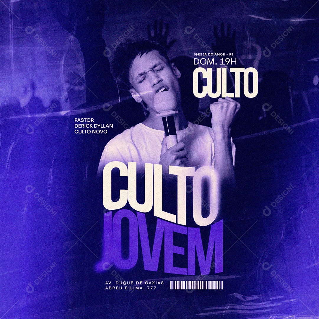 Pastor Derick Dyllan Culto Novo Gospel Flyer Social Media PSD Editável
